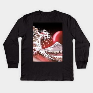 Big wave, Mount Fuji, and a blood red moon Kids Long Sleeve T-Shirt